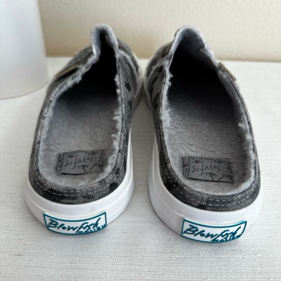 New Blowfish Moki Gray Cheetah Patchwork Fabric Plush Mules Woman’s 8.5 - Picture 10 of 12